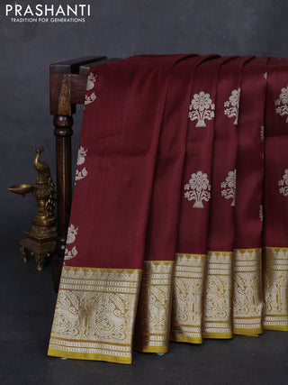 Maroon & Mehendi Green Venkatagiri Silk - Buttas