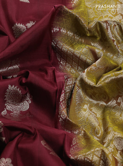 Maroon & Mehendi Green Venkatagiri Silk - Buttas