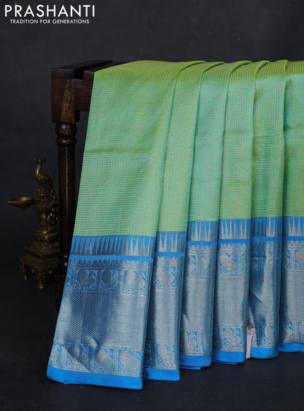 Pista Green & Aque Blue Venkatagiri Silk - Checks
