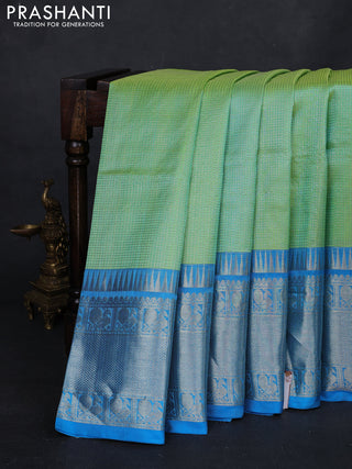 Pista Green & Aque Blue Venkatagiri Silk - Checks
