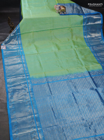 Pista Green & Aque Blue Venkatagiri Silk - Checks