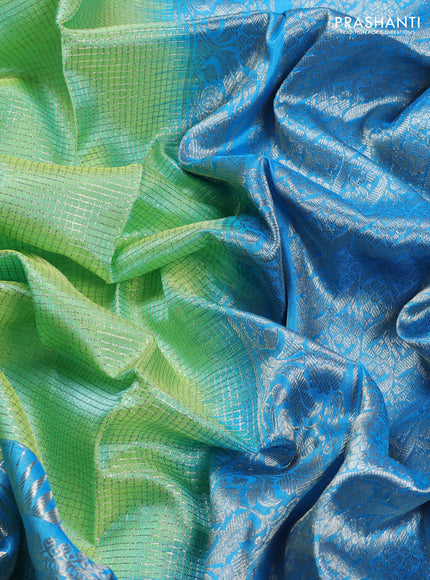 Pista Green & Aque Blue Venkatagiri Silk - Checks
