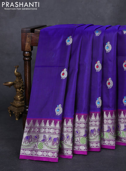 Blue & Purple Venkatagiri Silk - Buttas