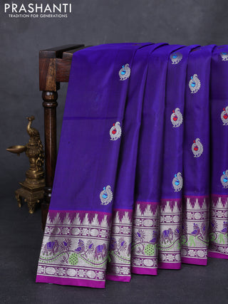 Blue & Purple Venkatagiri Silk - Buttas