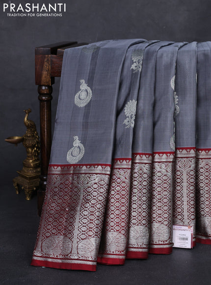 Grey & Maroon Venkatagiri Silk - Buttas
