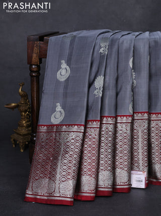 Grey & Maroon Venkatagiri Silk - Buttas