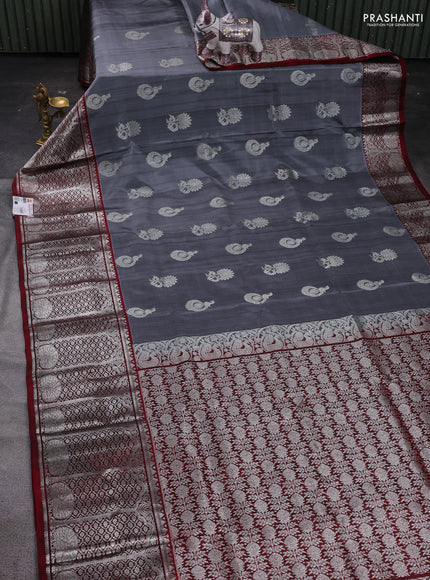 Grey & Maroon Venkatagiri Silk - Buttas