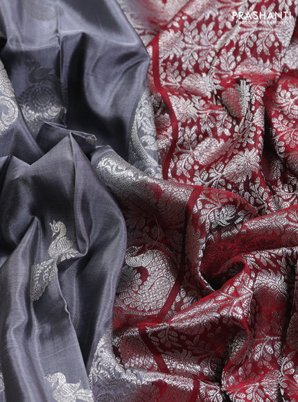 Grey & Maroon Venkatagiri Silk - Buttas