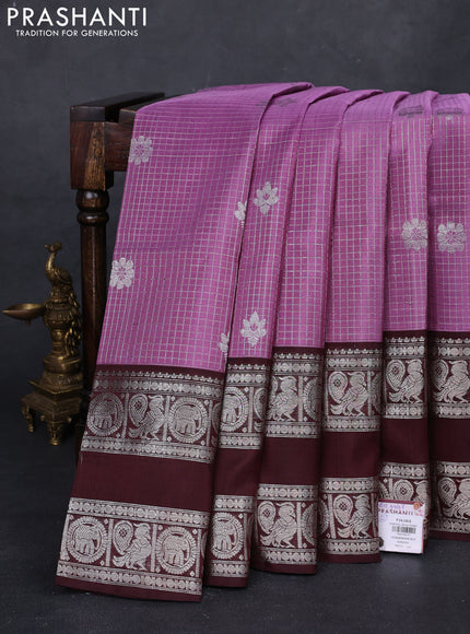 Mauve Pink & Coffee Brown Venkatagiri Silk - Checks