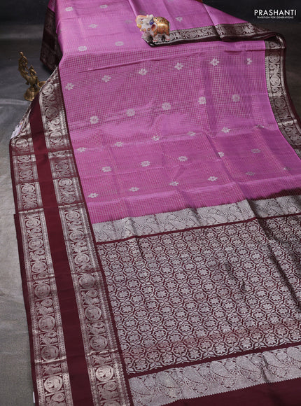 Mauve Pink & Coffee Brown Venkatagiri Silk - Checks