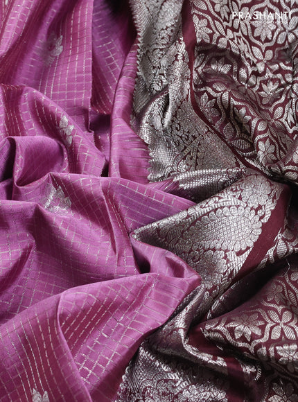 Mauve Pink & Coffee Brown Venkatagiri Silk - Checks