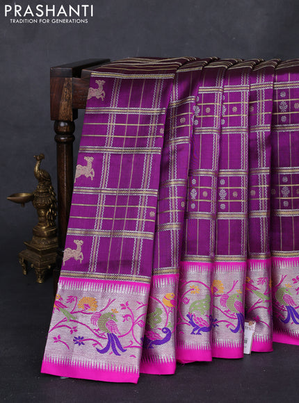 Purple & Pink Venkatagiri Silk - Checks