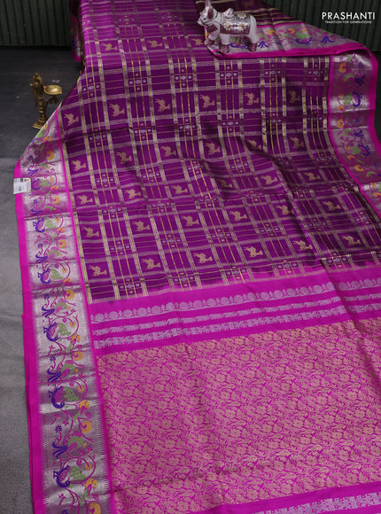 Purple & Pink Venkatagiri Silk - Checks