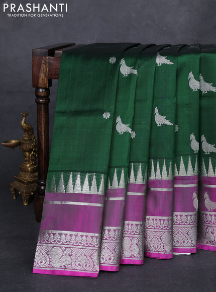 Bottle Green & Pink Venkatagiri Silk - Buttas