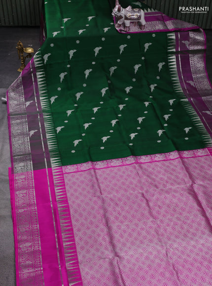 Bottle Green & Pink Venkatagiri Silk - Buttas