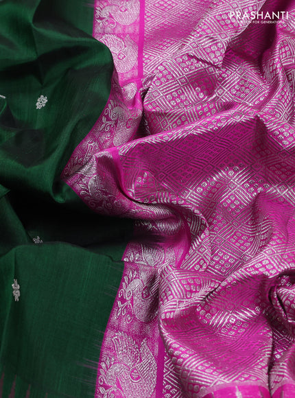 Bottle Green & Pink Venkatagiri Silk - Buttas