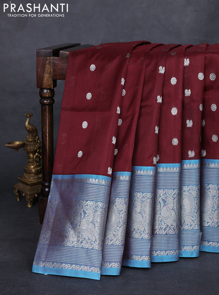 Maroon & Aque Blue Venkatagiri Silk - Buttas