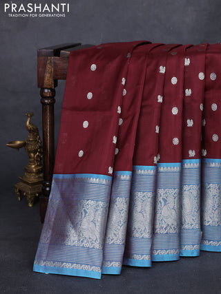 Maroon & Aque Blue Venkatagiri Silk - Buttas