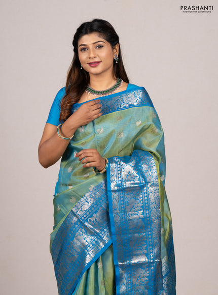 Green & Cs Blue Venkatagiri Silk - Buttas