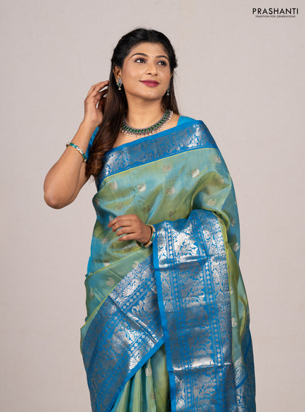 Green & Cs Blue Venkatagiri Silk - Buttas