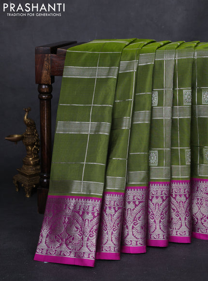 Mehendi Green & Pink Venkatagiri Silk - Checks