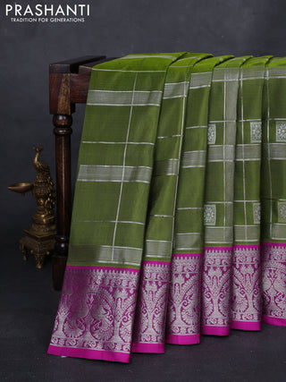 Mehendi Green & Pink Venkatagiri Silk - Checks