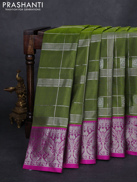 Mehendi Green & Pink Venkatagiri Silk - Checks