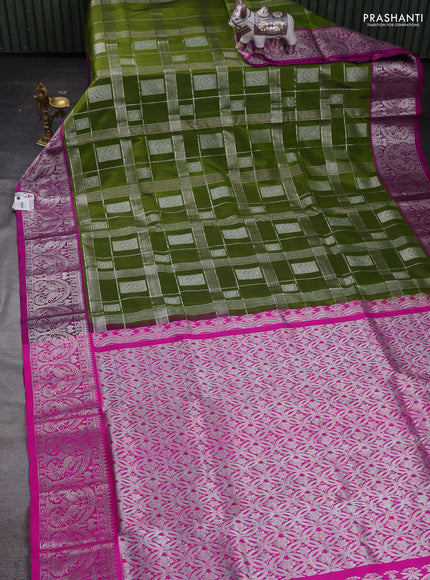 Mehendi Green & Pink Venkatagiri Silk - Checks