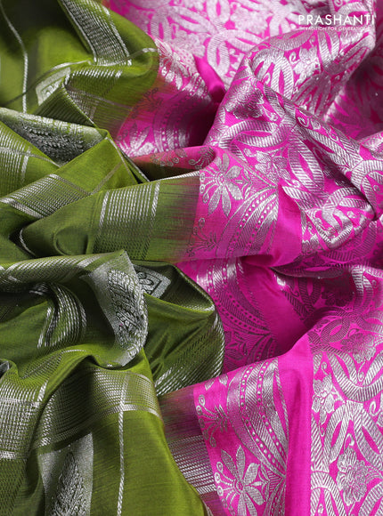 Mehendi Green & Pink Venkatagiri Silk - Checks