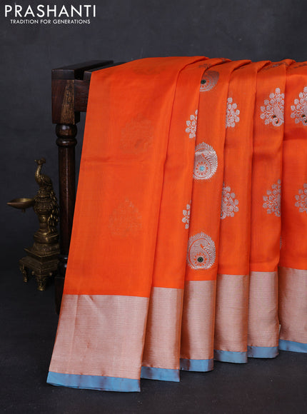 Orange & Aque Blue Venkatagiri Silk - Buttas