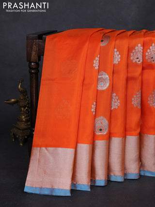 Orange & Aque Blue Venkatagiri Silk - Buttas