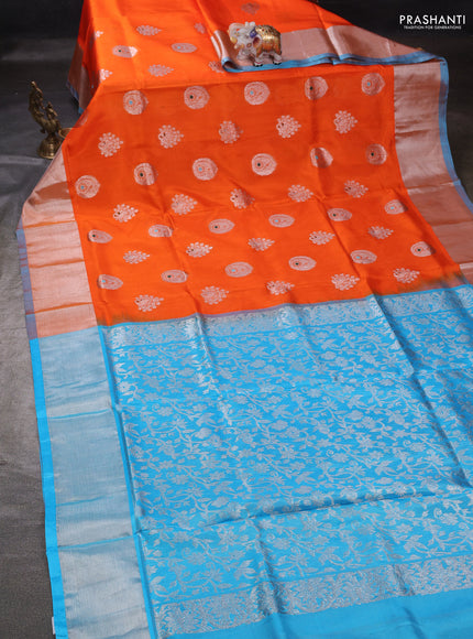 Orange & Aque Blue Venkatagiri Silk - Buttas