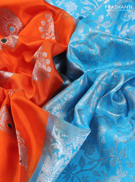 Orange & Aque Blue Venkatagiri Silk - Buttas