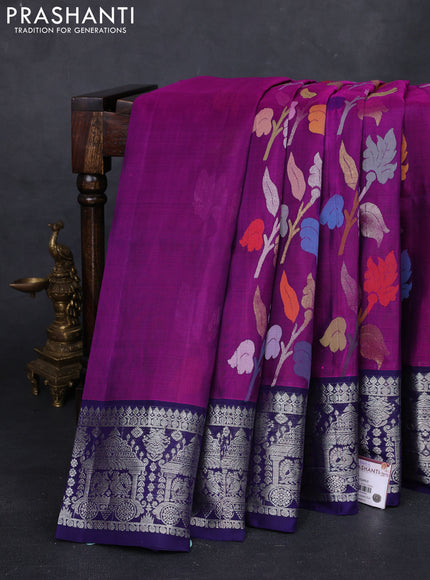 Magenta Pink & Navy Blue Venkatagiri Silk - Jamdani