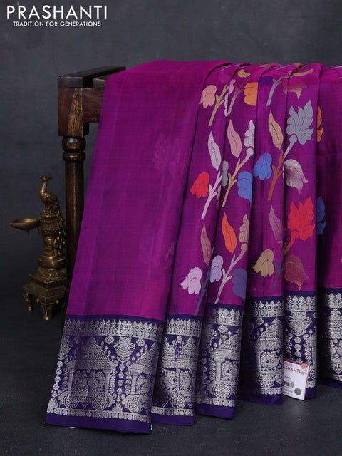 Magenta Pink & Navy Blue Venkatagiri Silk - Jamdani