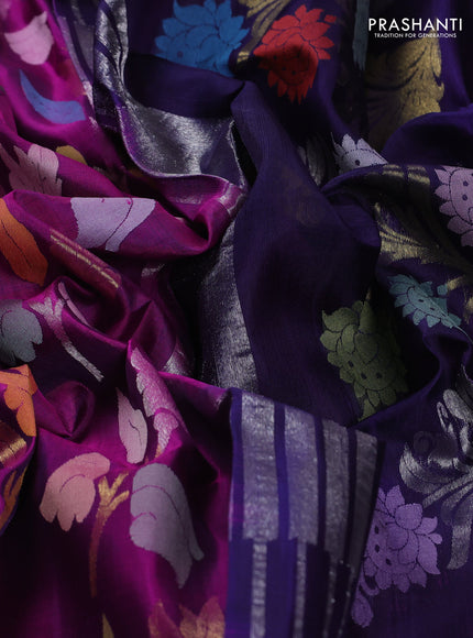 Magenta Pink & Navy Blue Venkatagiri Silk - Jamdani