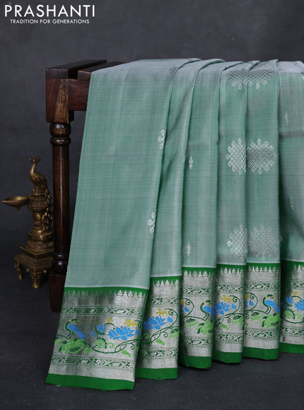Pastel Green & Green Venkatagiri Silk - Buttas