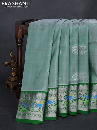 Pastel Green & Green Venkatagiri Silk - Buttas