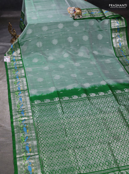 Pastel Green & Green Venkatagiri Silk - Buttas