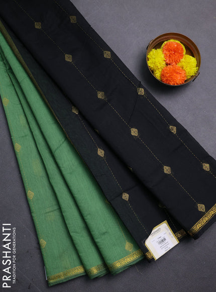 Green & Black Semi Maheshwari Cotton - Buttas