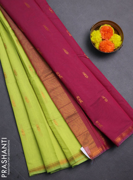 Fluorescent Green & Maroon Semi Maheshwari Cotton - Buttas
