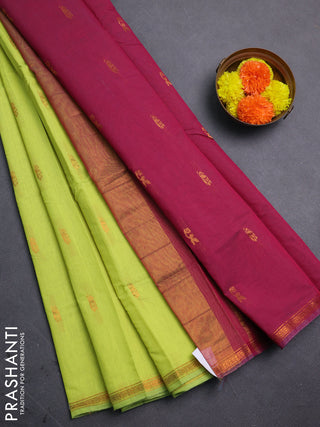 Fluorescent Green & Maroon Semi Maheshwari Cotton - Buttas