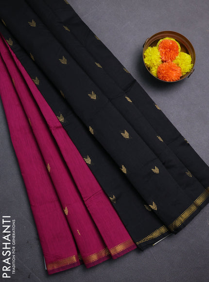 Magenta Pink & Black Semi Maheshwari Cotton - Buttas