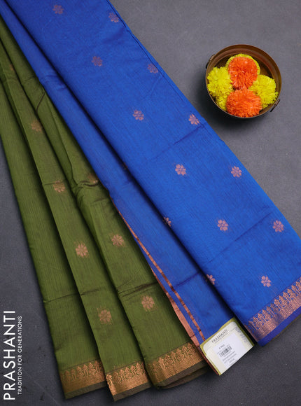 Olive Green & Cs Blue Semi Maheshwari Cotton - Buttas