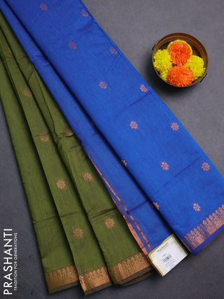 Olive Green & Cs Blue Semi Maheshwari Cotton - Buttas