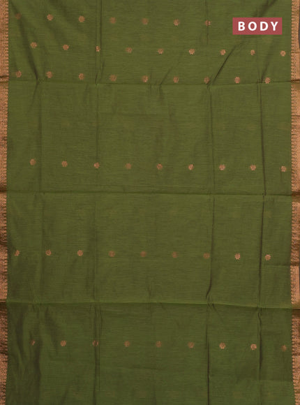 Olive Green & Cs Blue Semi Maheshwari Cotton - Buttas