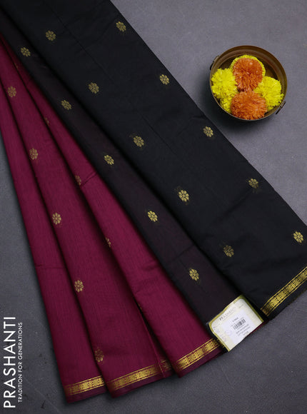 Maroon & Black Semi Maheshwari Cotton - Buttas