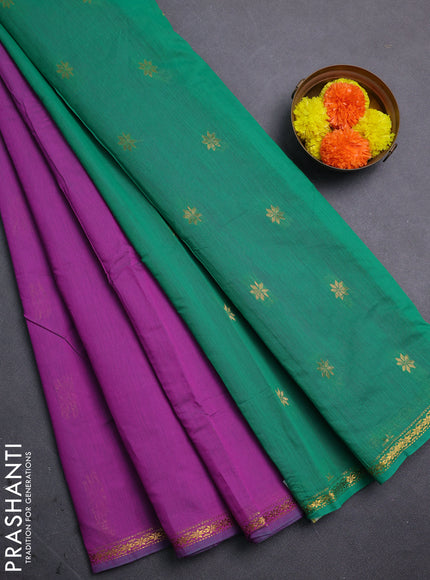 Purple & Green Semi Maheshwari Cotton - Buttas