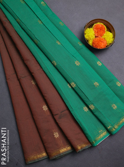 Brown & Green Semi Maheshwari Cotton - Buttas