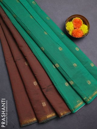 Brown & Green Semi Maheshwari Cotton - Buttas